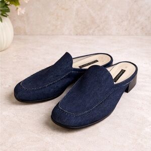 Claudia Ciuti Navy Denim Slip On Mules Italy Block Heel Size 9M